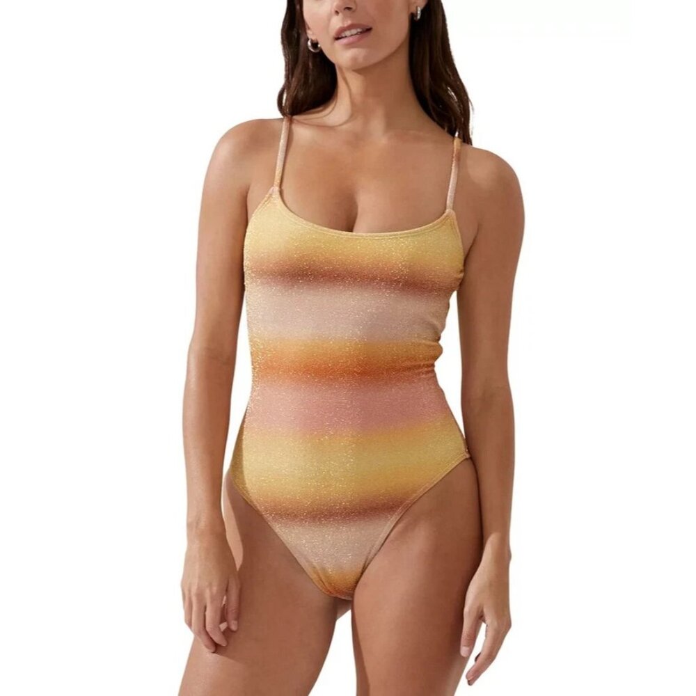 Cotton On Glitter Ombre Sunrise Scoop Neck One Piece Swimsuit Womens M Cheeky